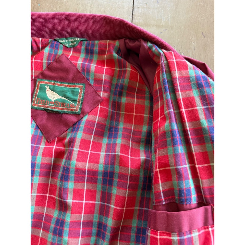 Vintage Field & Stream Burgundy Harrington Jacket Plaid Lined Bomber Mens Medium - Picture 7 of 8